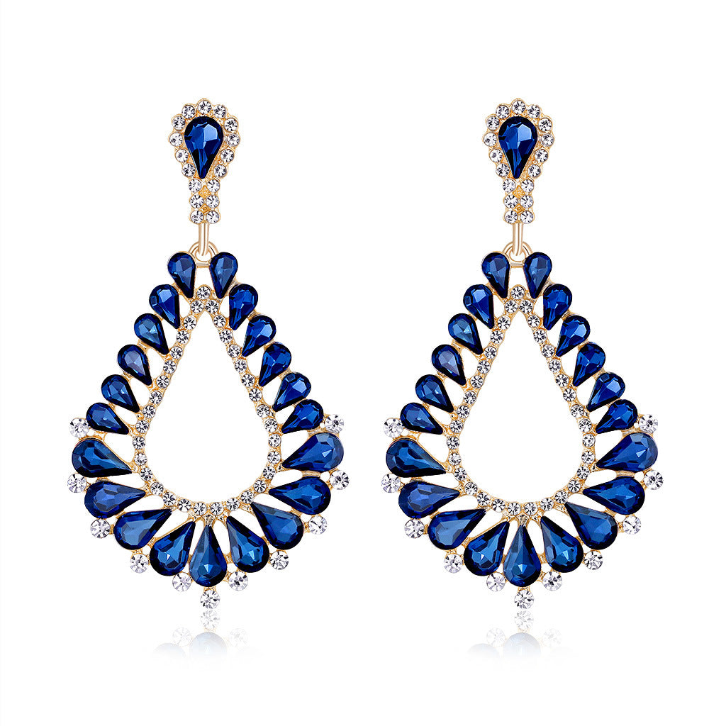 Wholesale Bohemian Exaggerated Alloy Diamond Hollow Glass Crystal Earrings