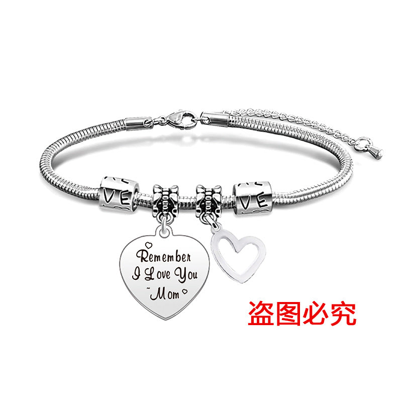 Wholesale Heart Shape Pendant Mother's Day Stainless Steel Snake Bone Bracelet Holiday Gift ACC-BT-Ganggu003