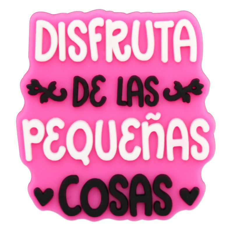 Wholesale  Random 100pcs Colorful Spanish phrase series PVC Soft Rubber Shoe Buckle Decoration
