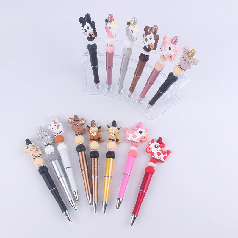 Wholesale Handmade Beaded Pen Cartoon Animal Cow Silicone Beaded Ballpoint Pen