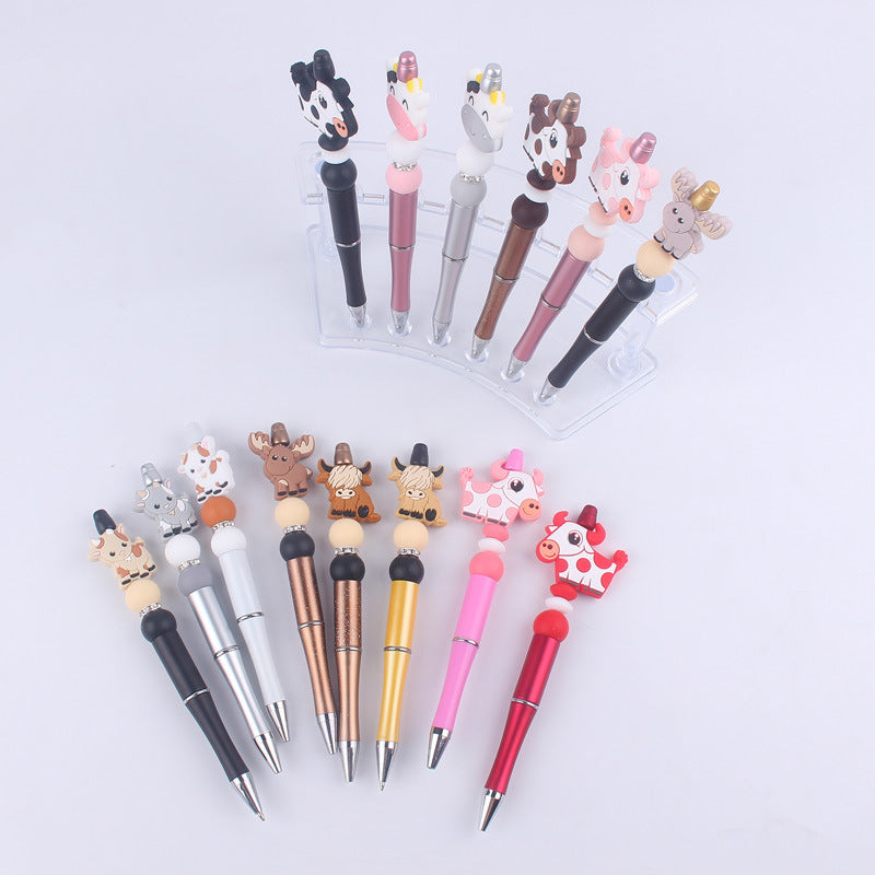 Wholesale  creative  cartoon animal cow silicone beads beaded pen