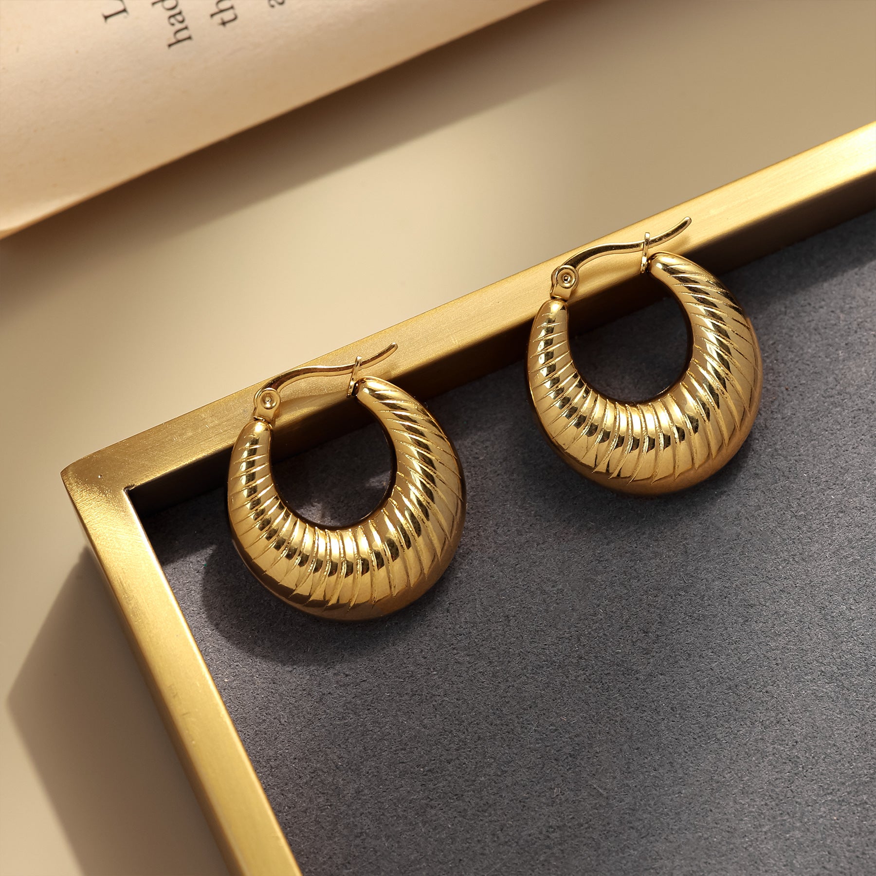 Wholesale Stainless Steel Geometric Solid Polished Earrings Gold Earrings ACC-ES-MeiWeite001