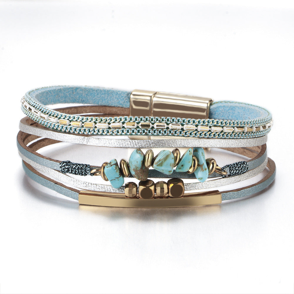 Wholesale Bohemian Natural Stone Copper Tube Bracelet With Magnetic Clasp Chic Fashion Jewelry Accessory For Women Gift Resale