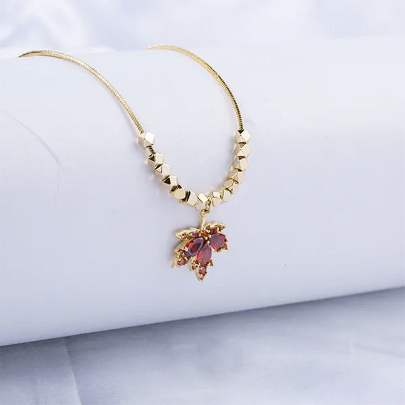Wholesale  Gold Plated Red Maple Leaf Necklace