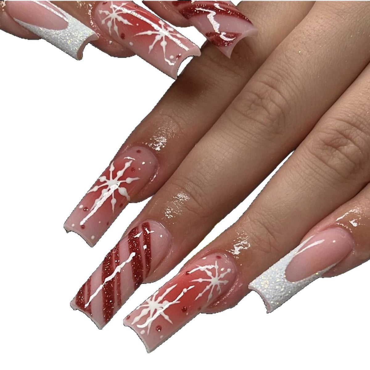 Wholesale 24 Pieces/  box Christmas red smudge candy cane snowflakes Nails Kits Nail Stickers