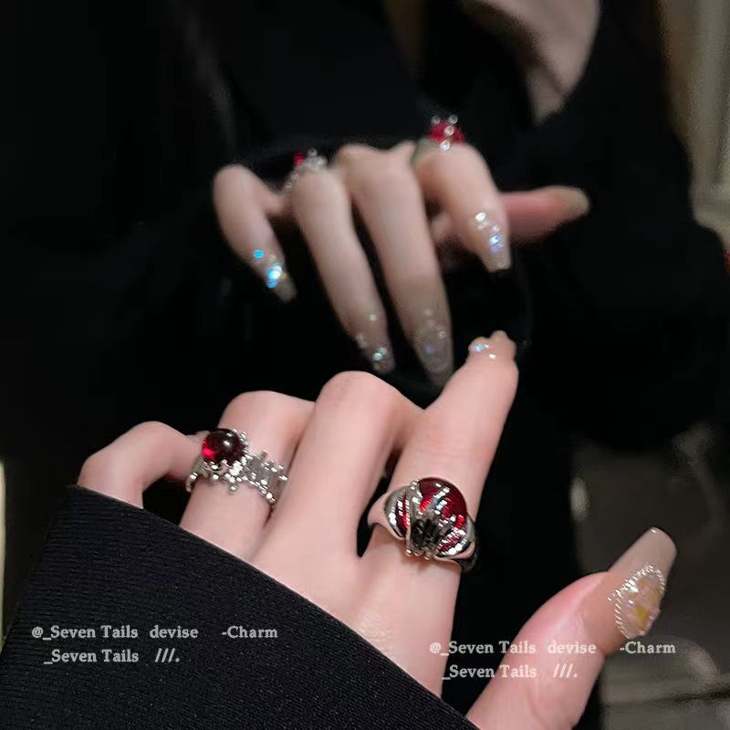 Wholesale Trendy Geometric Red Stone Open Ring For Women Alloy Fashion Accessory Everyday Wear