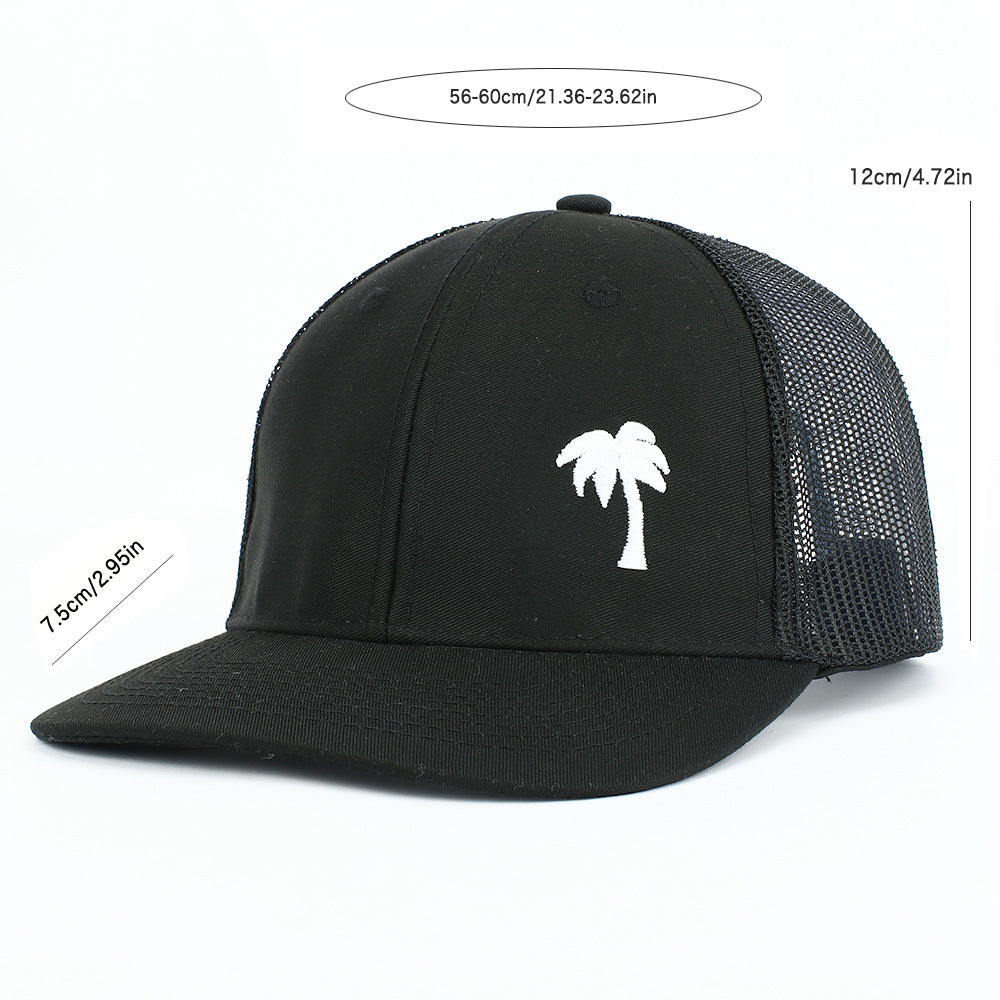 Wholesale Embroidered Coconut Flat Brim Hat Cotton Baseball Cap Hip Hop Mesh Cap ACC-HT-RongZhao017