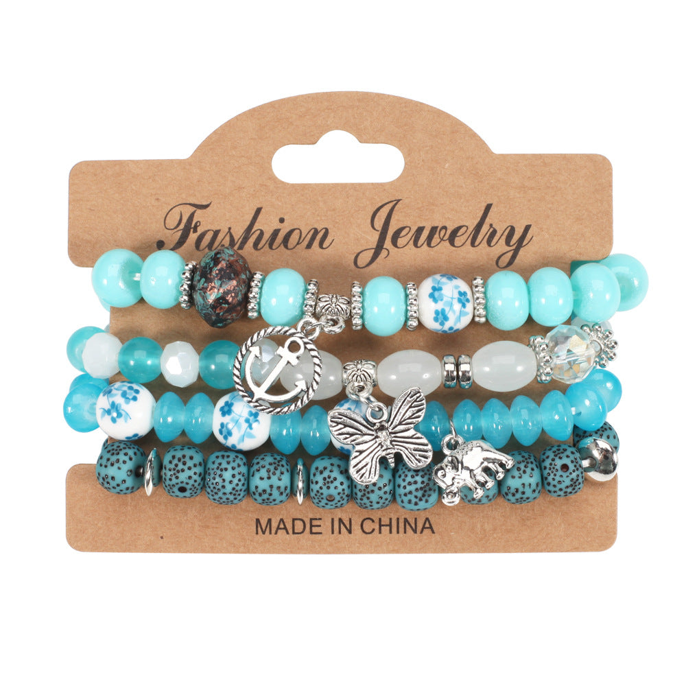 Wholesale Bohemian Butterfly Anchor Elephant Pendant Multilayer Bracelet Layered Bracelet Set ACC-BT-XinY003