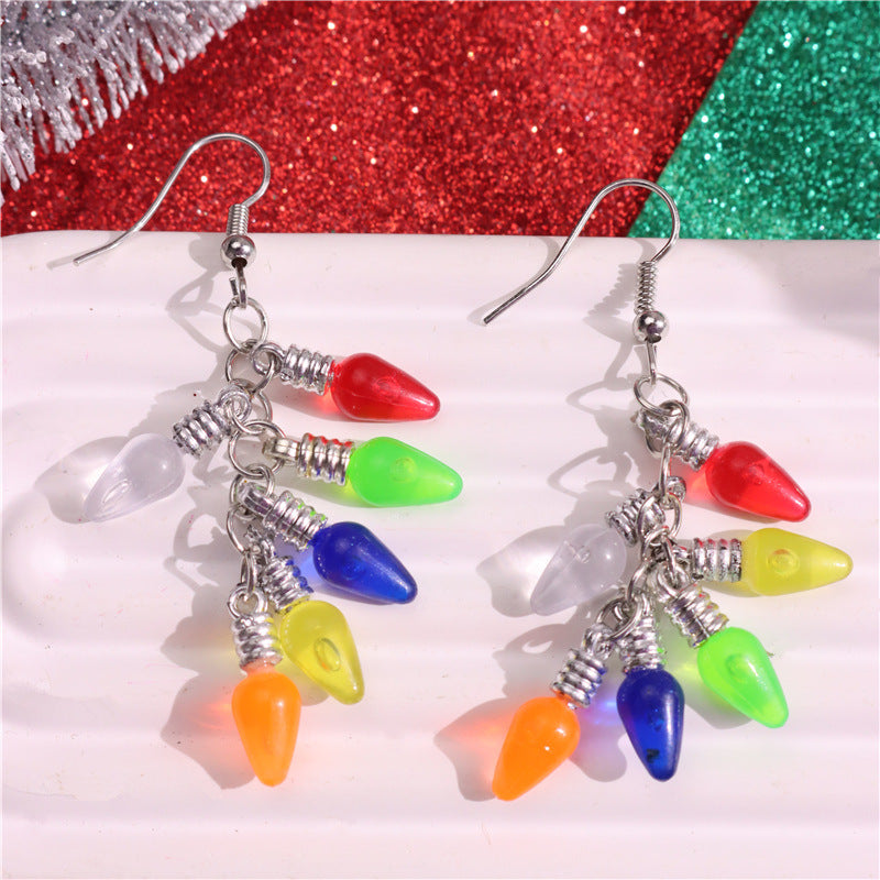 Wholesale Christmas colorful light bulb earrings