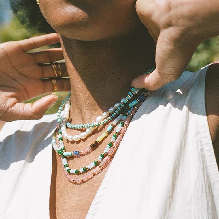 Wholesale Natural Stone Colored Necklace Clavicle Chain Handmade Beaded Multi-color Stacked Neck Necklace Choker Necklace ACC-NE-Yazhi002