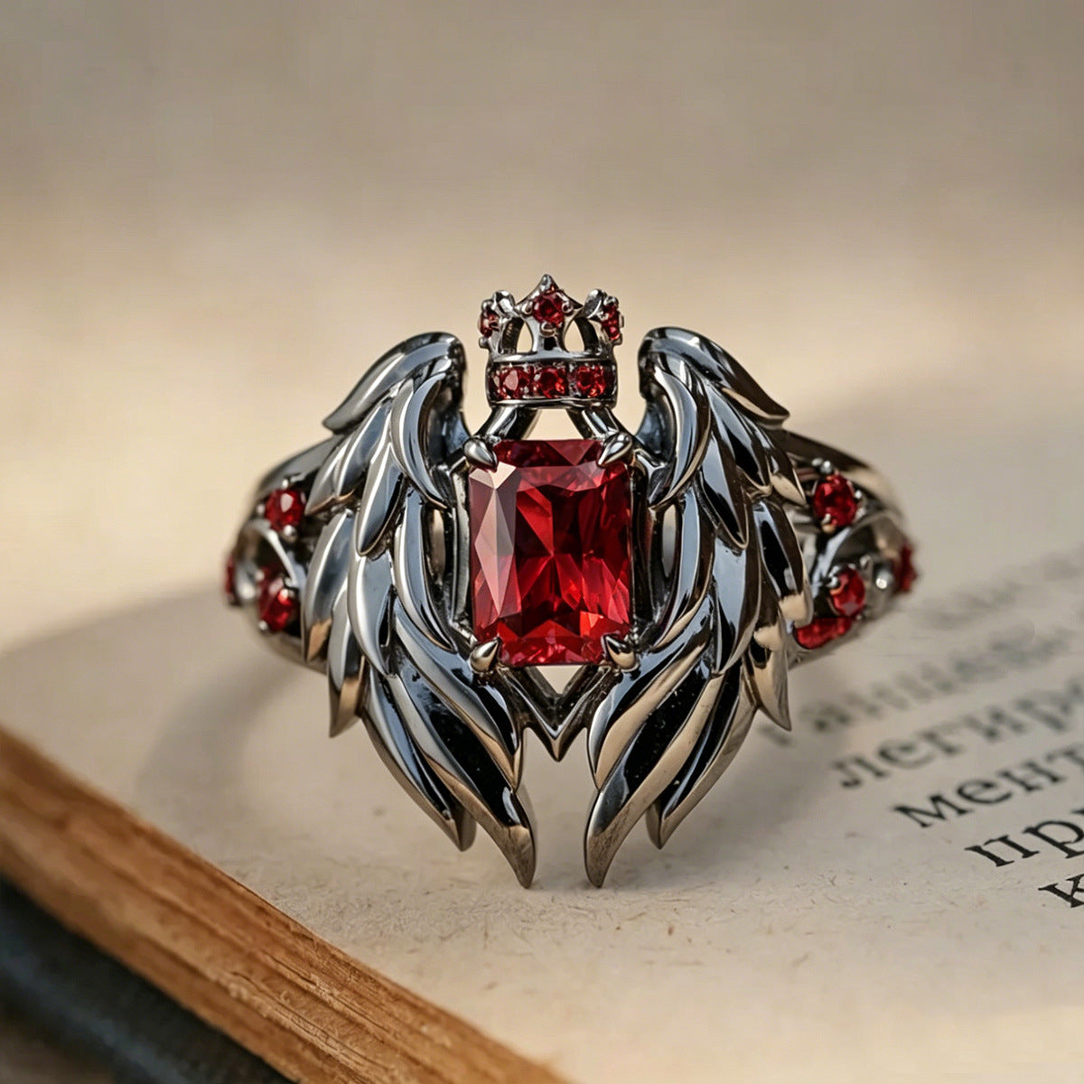 Wholesale Angel and Devil Adjustable Ring with Red and Blue Glass Stones,  Trendy Jewelry Accessory