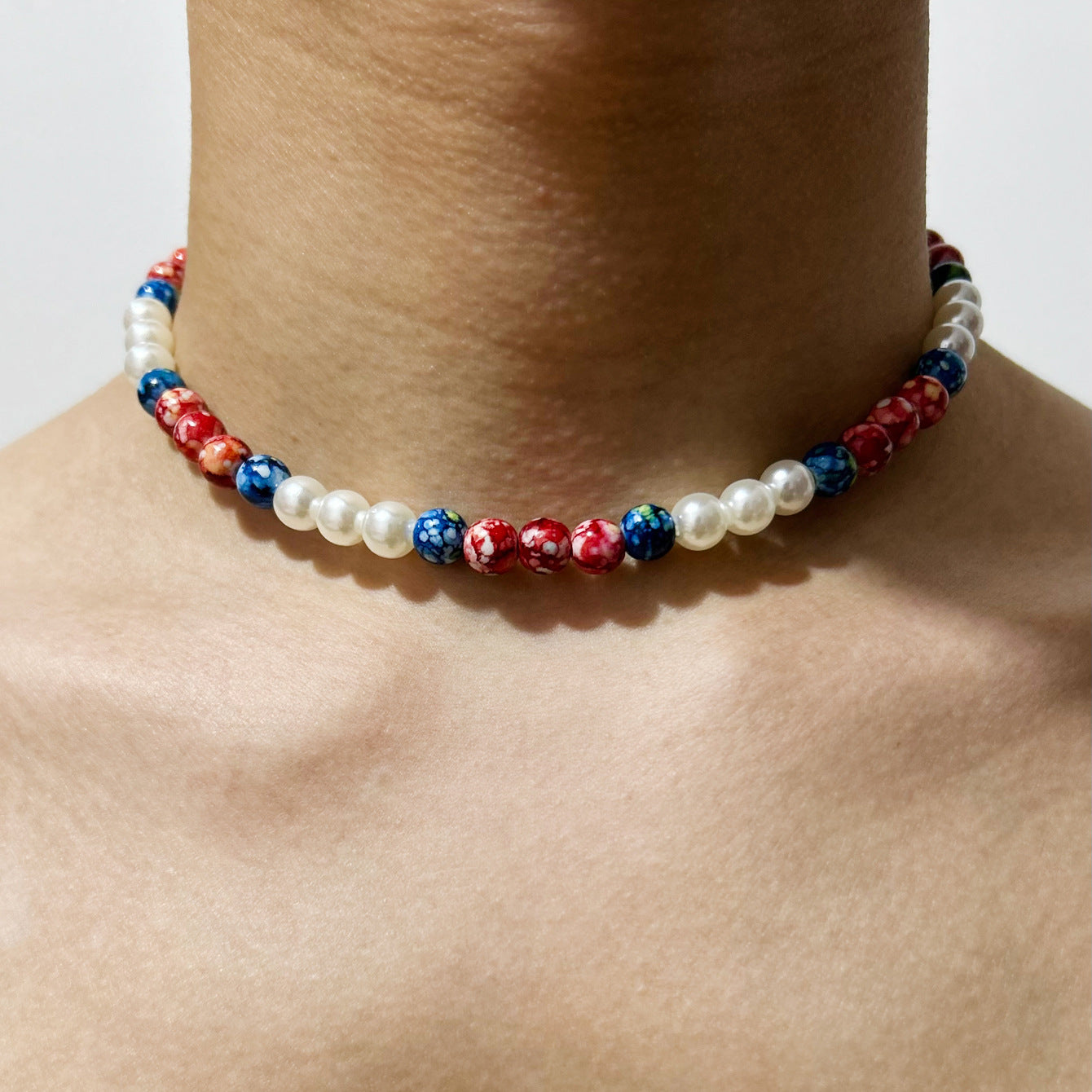 Wholesale American Independence Day Flag Color Beaded Necklace