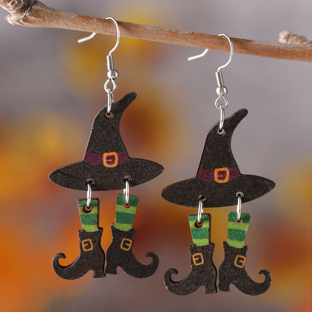 Wholesale Halloween Gothic Wind Witch Hat Boots Double Pendant Earrings