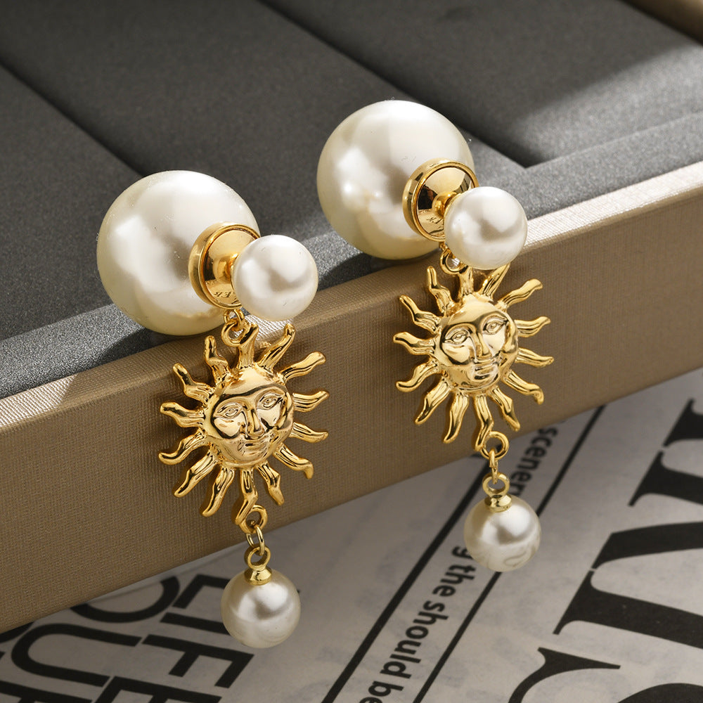 Wholesale Light luxury sunflower size pearl earrings