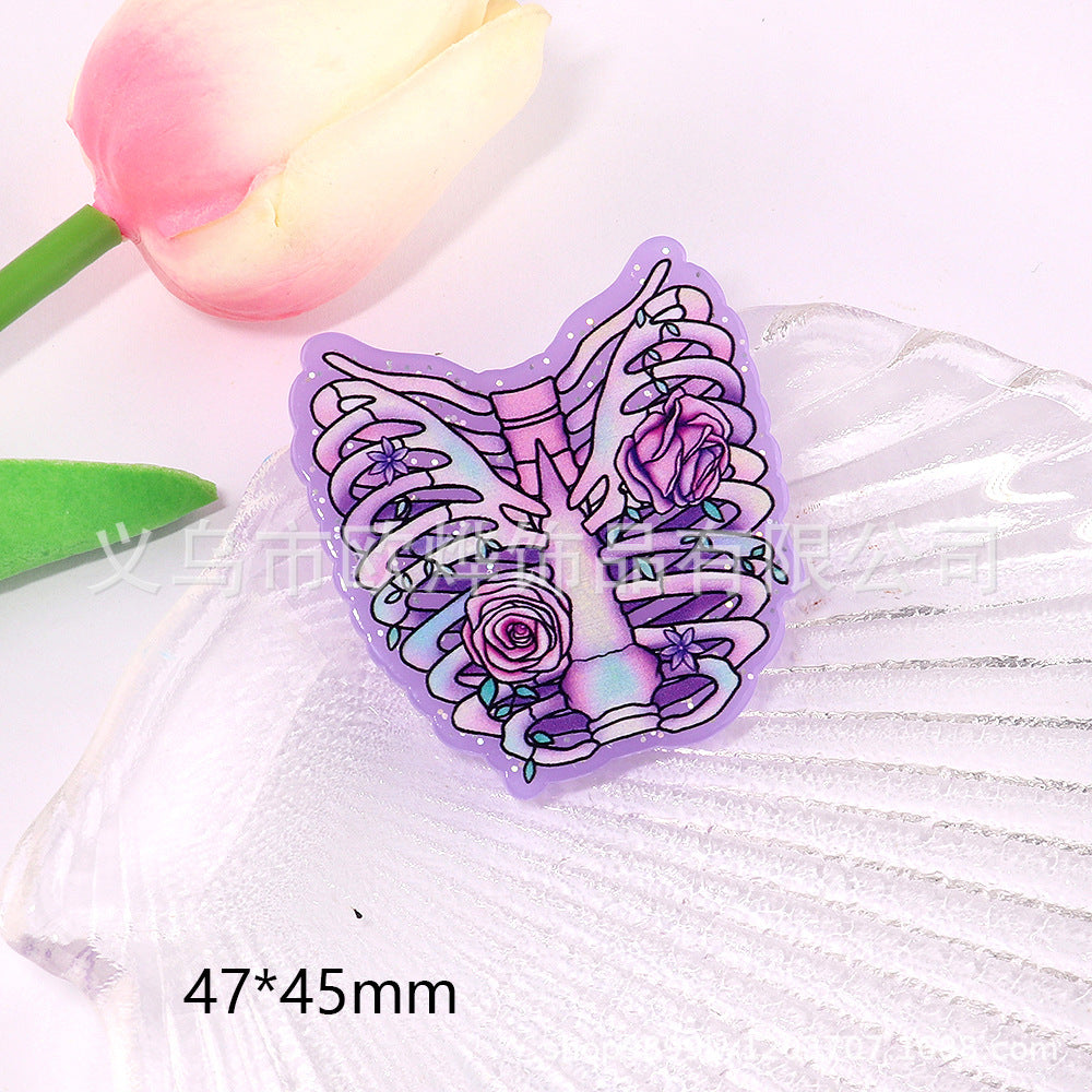 Wholesale 10pcs DIY Flatback Cartoon  Acrylic Flatback Badge Reels Retractable Keychain DIY Accessories