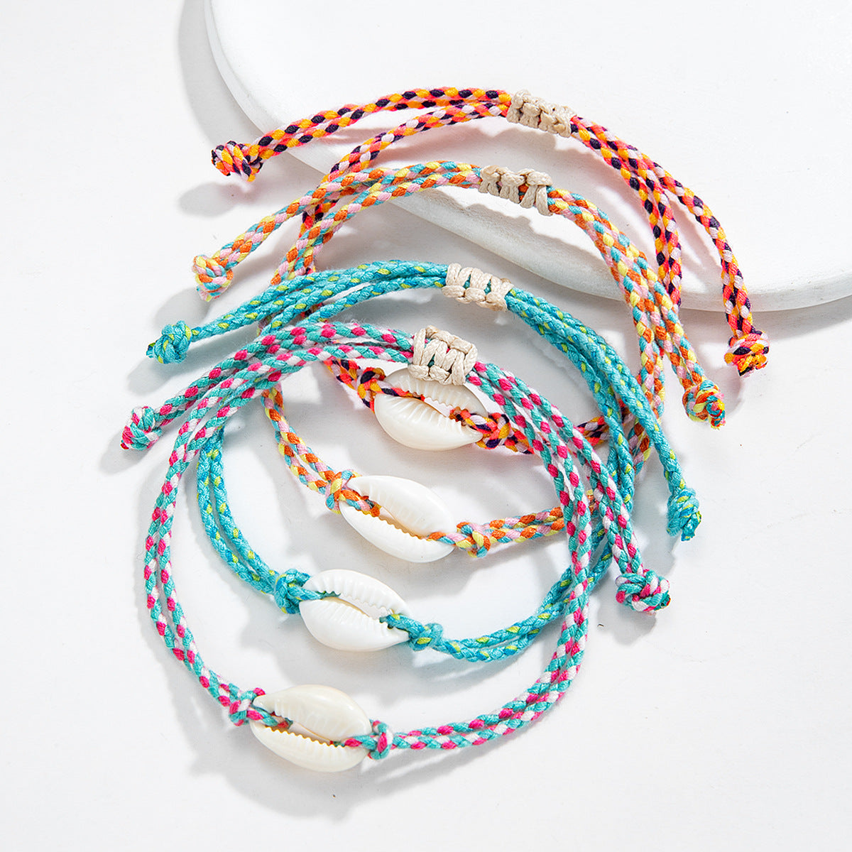 Wholesale  Bohemian Shell Production Colored Braided Rope Adjustable  Bracelet