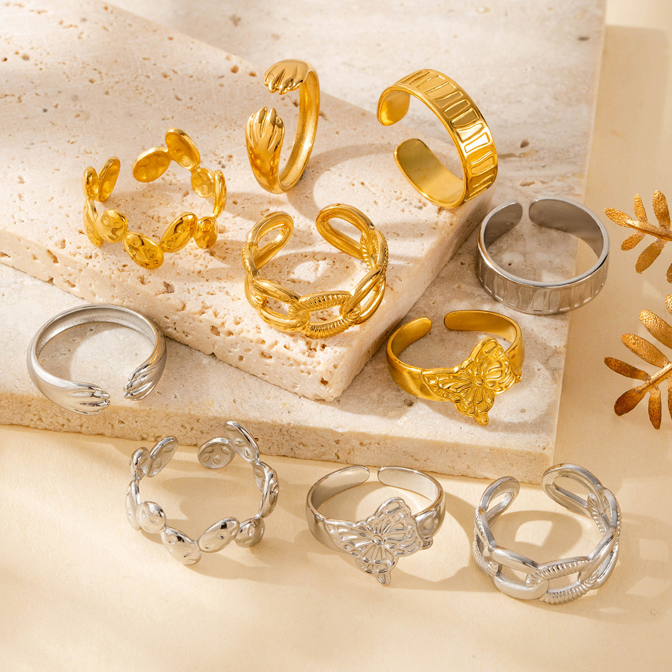 Wholesale  Titanium Steel Advanced Sense Personality Butterfly Chain Opening Adjustable Ring