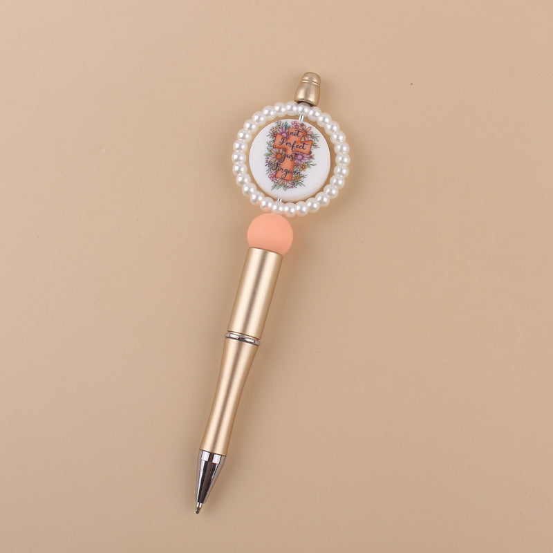 Wholesale Creative pearl ring cartoon round printing beaded pen