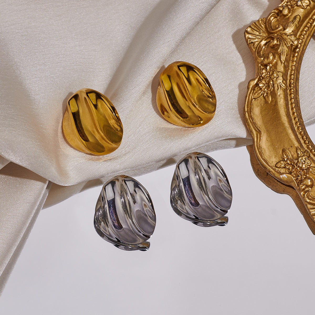 Wholesale Glossy Irregular Shaped Geometric Pleated Origami Love Round Earrings Stainless Steel Earrings ACC-ES-Hongx005