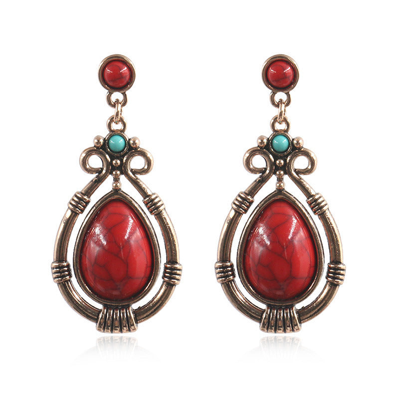 Wholesale French Retro Ethnic Style Red Rice Bead Round Earrings Alloy Dripping Oil Finish Everyday Wear Gift