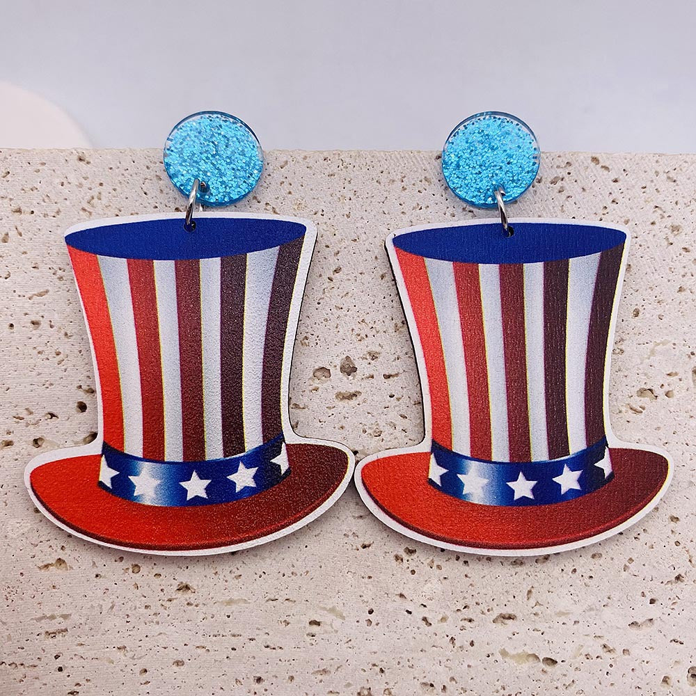 Wholesale American Flag Independence Day Butterfly Boots Sunflower Wooden Earrings ACC-ES-Cheny002