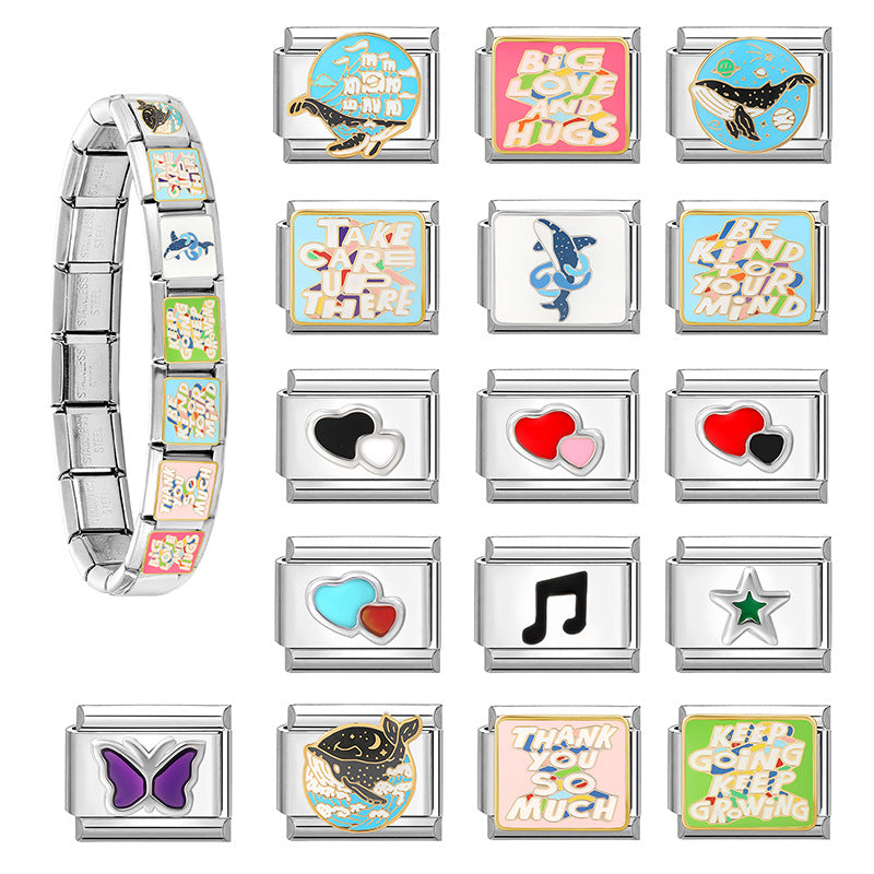 Wholesale 9mm Italian Charm Starter Bracelets DIY square Single Section Creative Stainless Steel Composable Bracelet