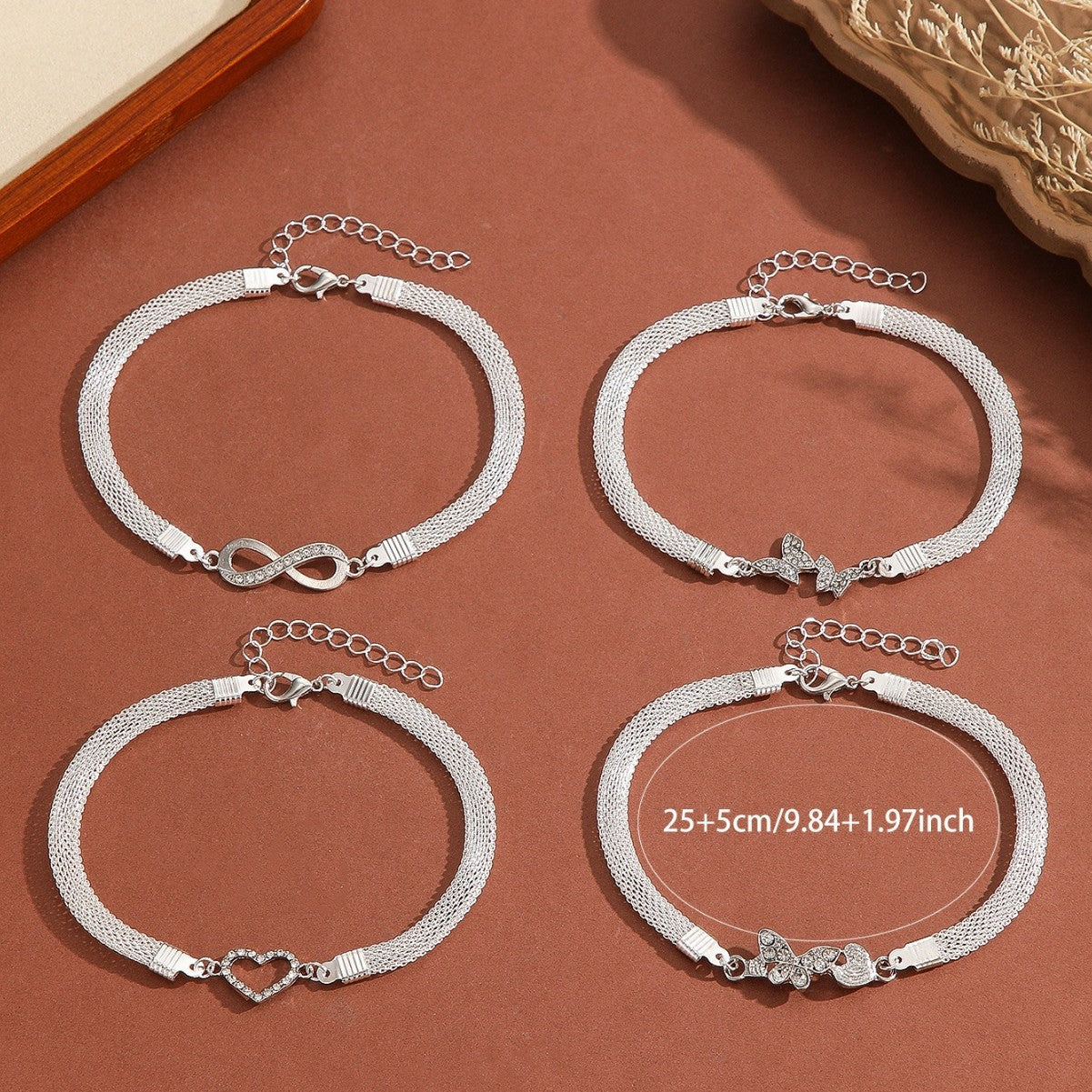 Wholesale Women S Alloy Rhinestone Anklet Set With Ocean Style Butterfly Heart Infinity Symbol Stackable Boutique Gift