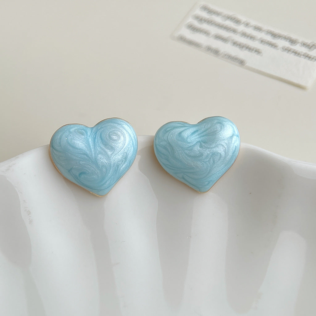 Wholesale Copper Blue Enamel Drip-Glazed Flower Earrings,  Fresh Floral Pearl Studs,  Fashion Accessory