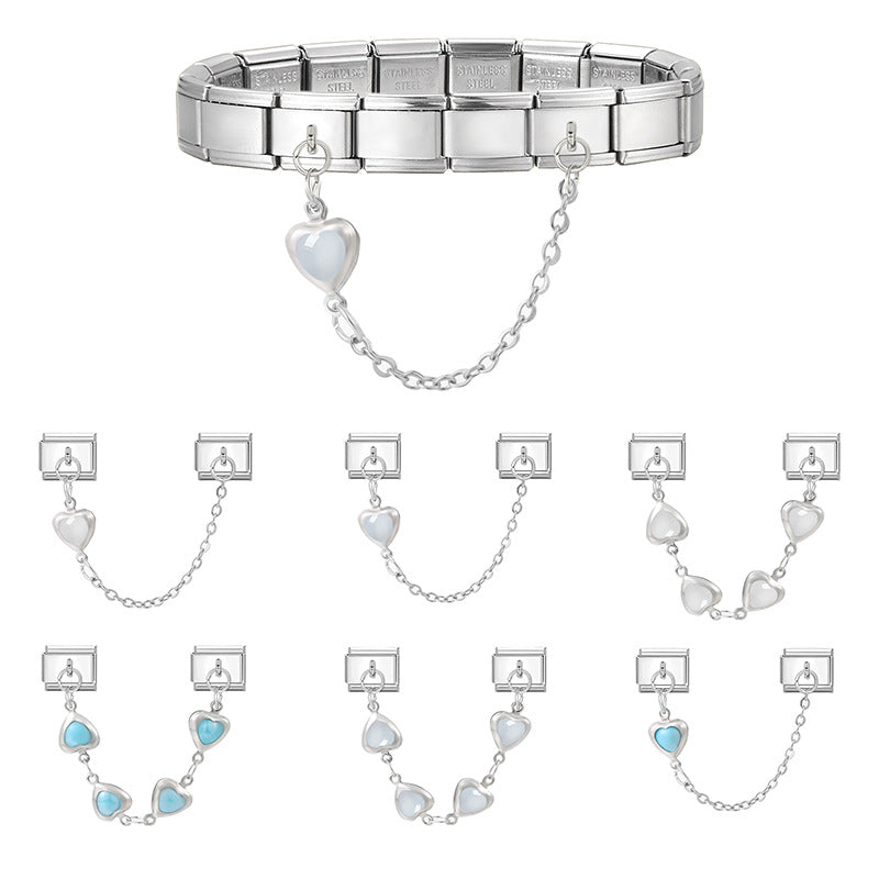 Wholesale Italian Charm Bracelet 9mm DIY Splicing Silver Double Pendant Stainless Steel Composable Bracelet