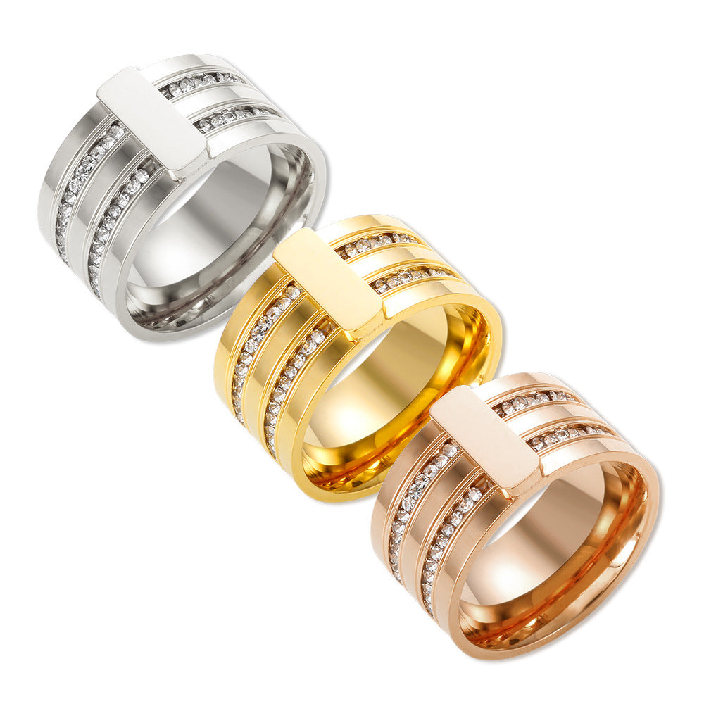 Wholesale Stainless steel gold-plated multi-layered irregular-shaped ring