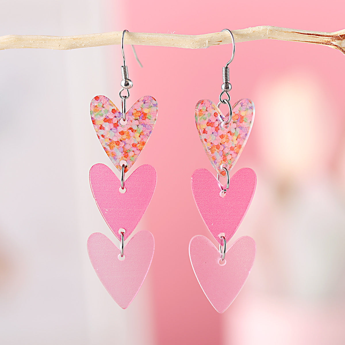 Wholesale  Valentine's Day Love Acrylic Triple Pendant Earrings