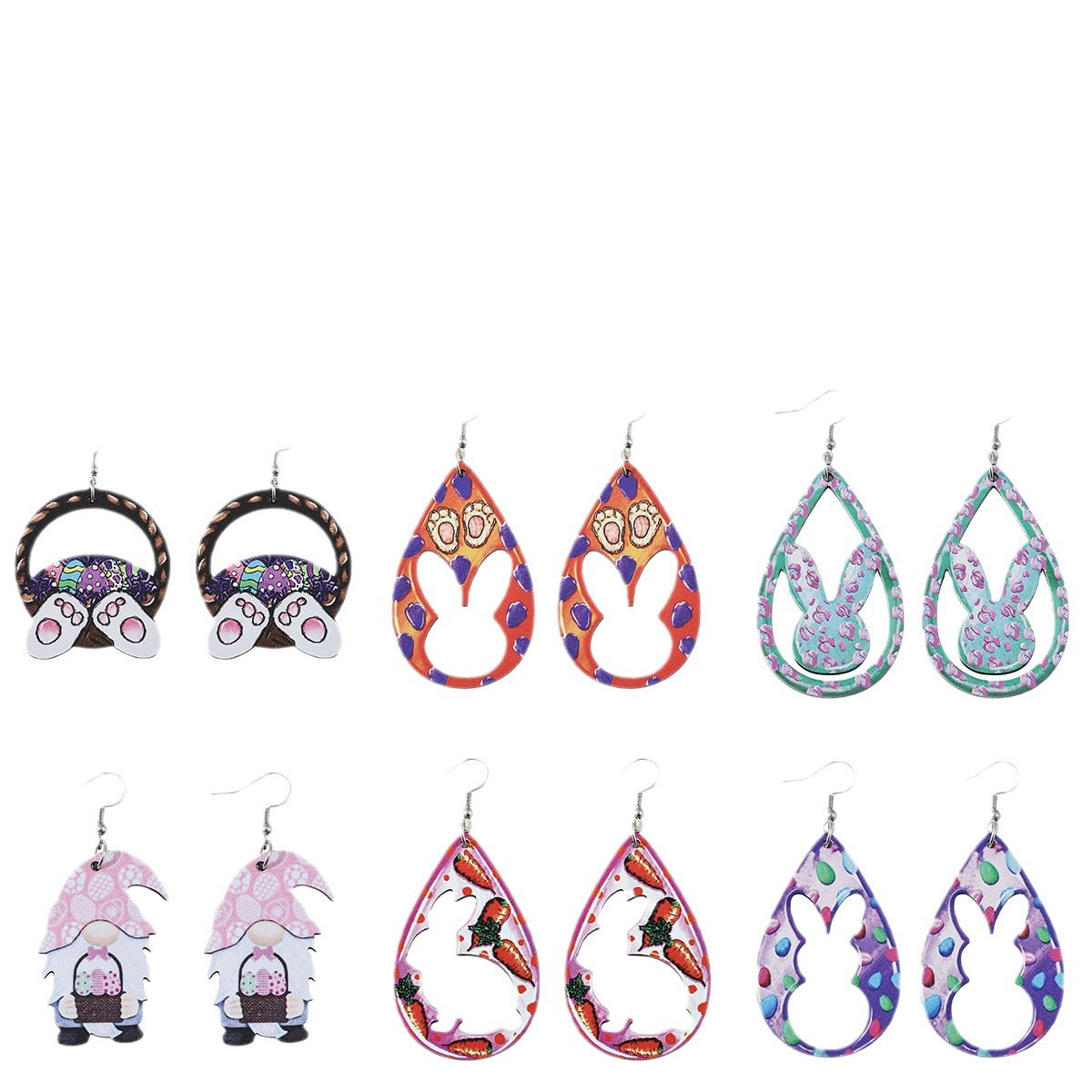 Wholesale Easter Egg Basket Hollow Water Drop Wooden Double Sided Earrings