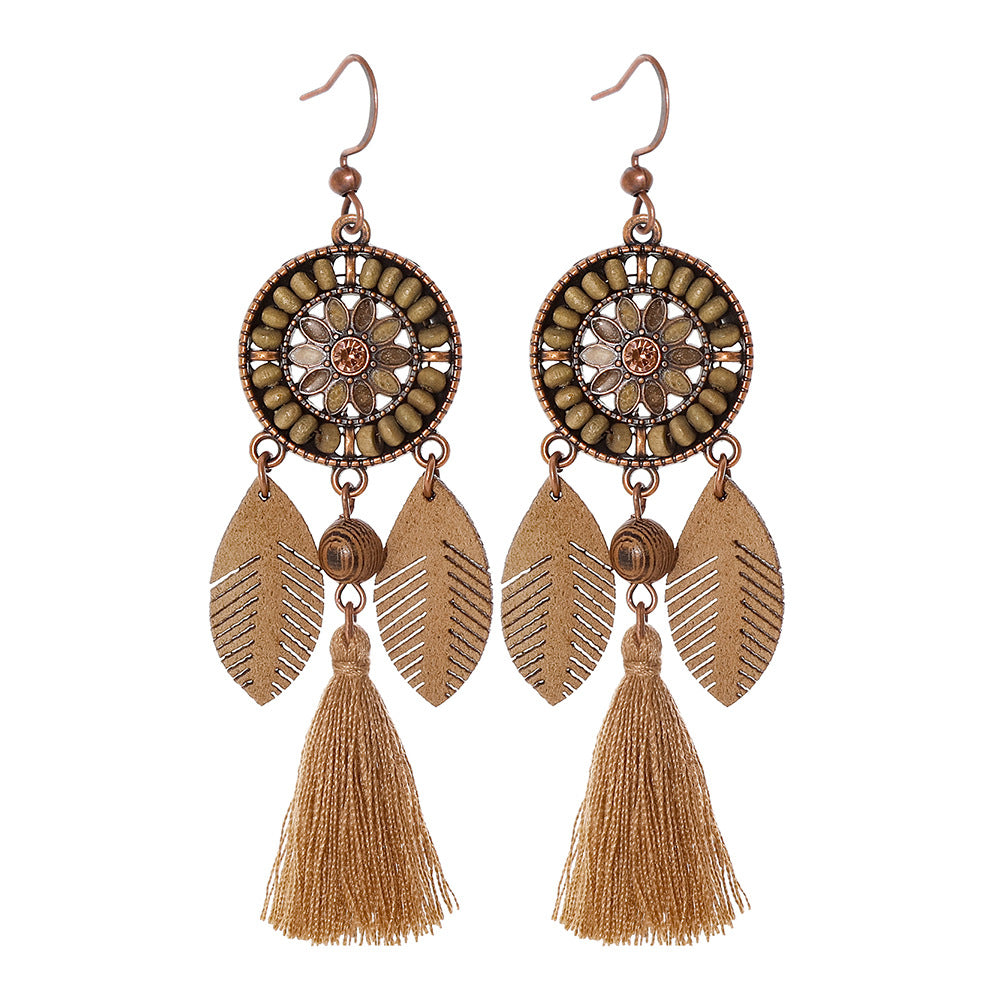 Wholesale Bohemian Hollow Tassel Earrings Zinc Alloy Stylish Boutique Jewelry Accessory