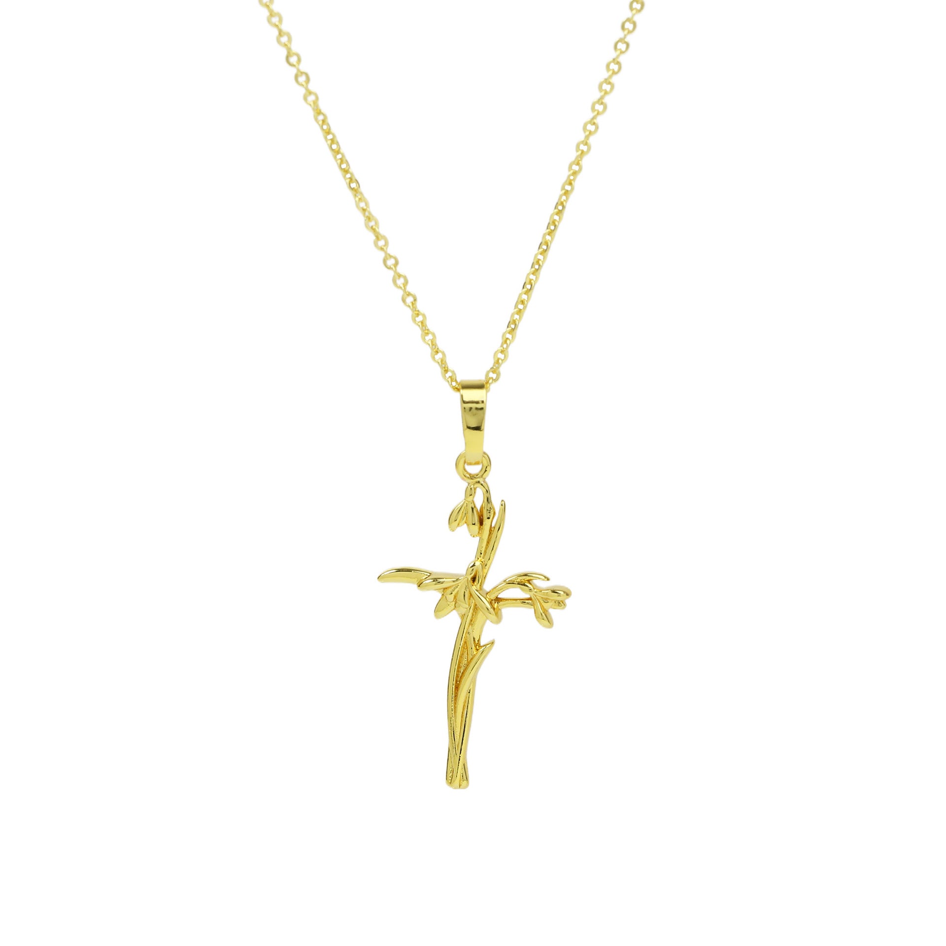 Wholesale  Brass Plated 18k December Flower Cross Pendant Necklace