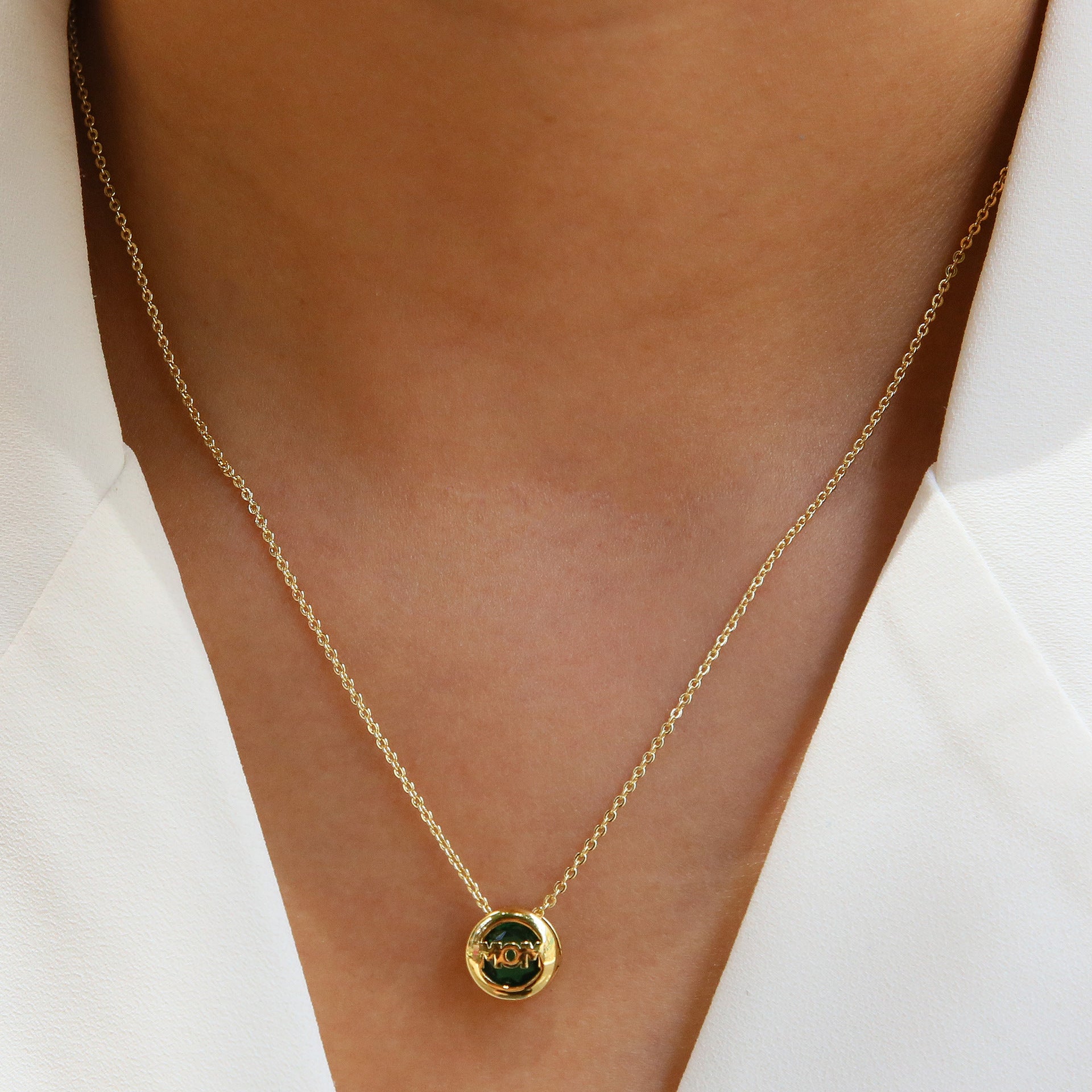Wholesale Gold-Plated Brass " MOM"  Pendant with December Birthstone — Mother' s Day Gift