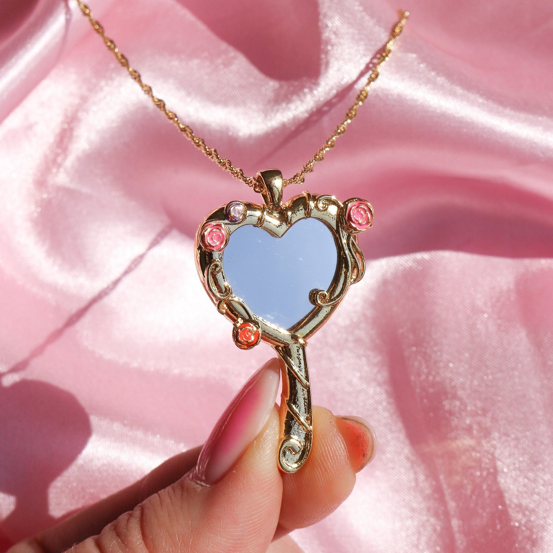 Wholesale mirror necklace full diamond open and close album photo frame necklace