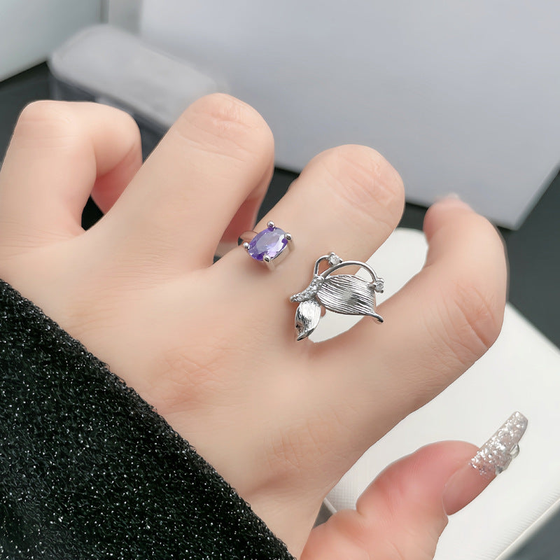 Wholesale Purple Diamond Butterfly Brushed Irregular  Ring Necklace