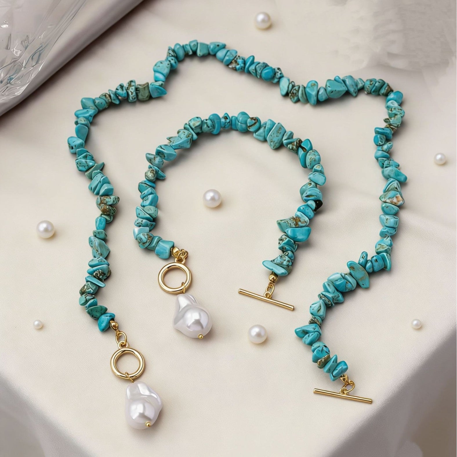 Wholesale Handmade Irregular Turquoise Pearl Pendant Necklace,  Ins Style Fashion Accessory