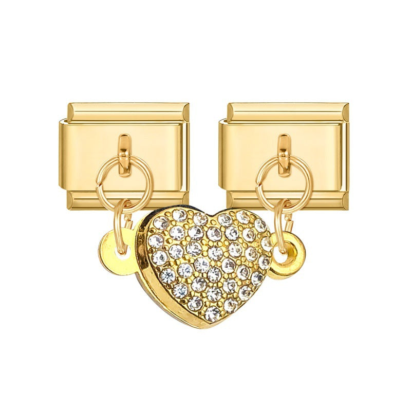 Wholesale Italian Charm Bracelet 9mm DIY Splicing Double Charm DIY Ring Stainless Steel Composable Bracelet