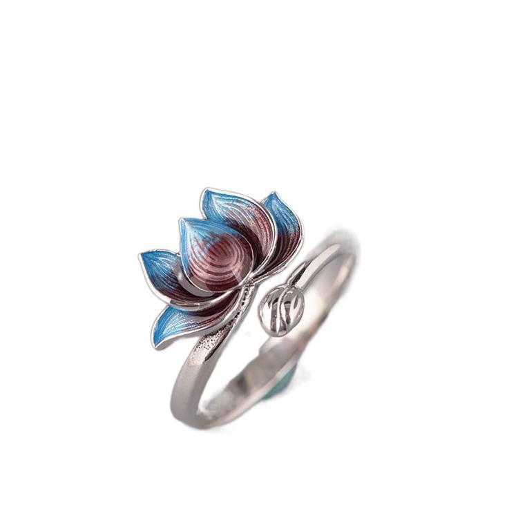 Wholesale Vintage Flower Open Ring Copper Cloisonne Fashion Accessory