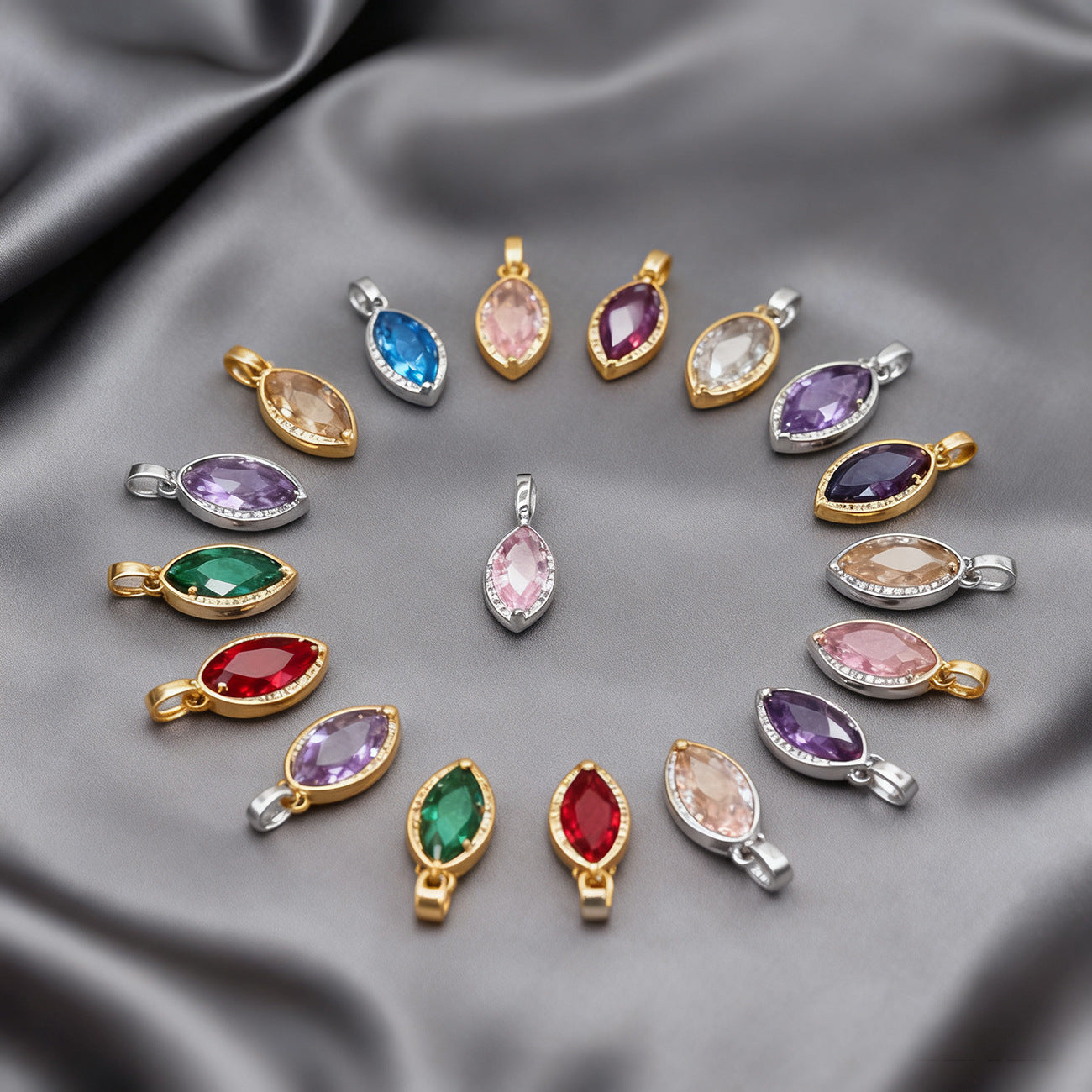 Wholesale Copper Gold-Plated Color-Preserving Pendant with Colorful Zircon Marquise
