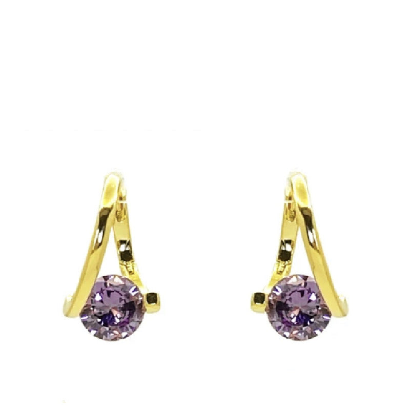 Wholesale Zinc Alloy Electroplated Geometric Zirconia Earrings Purple Silver Fashion Accessory