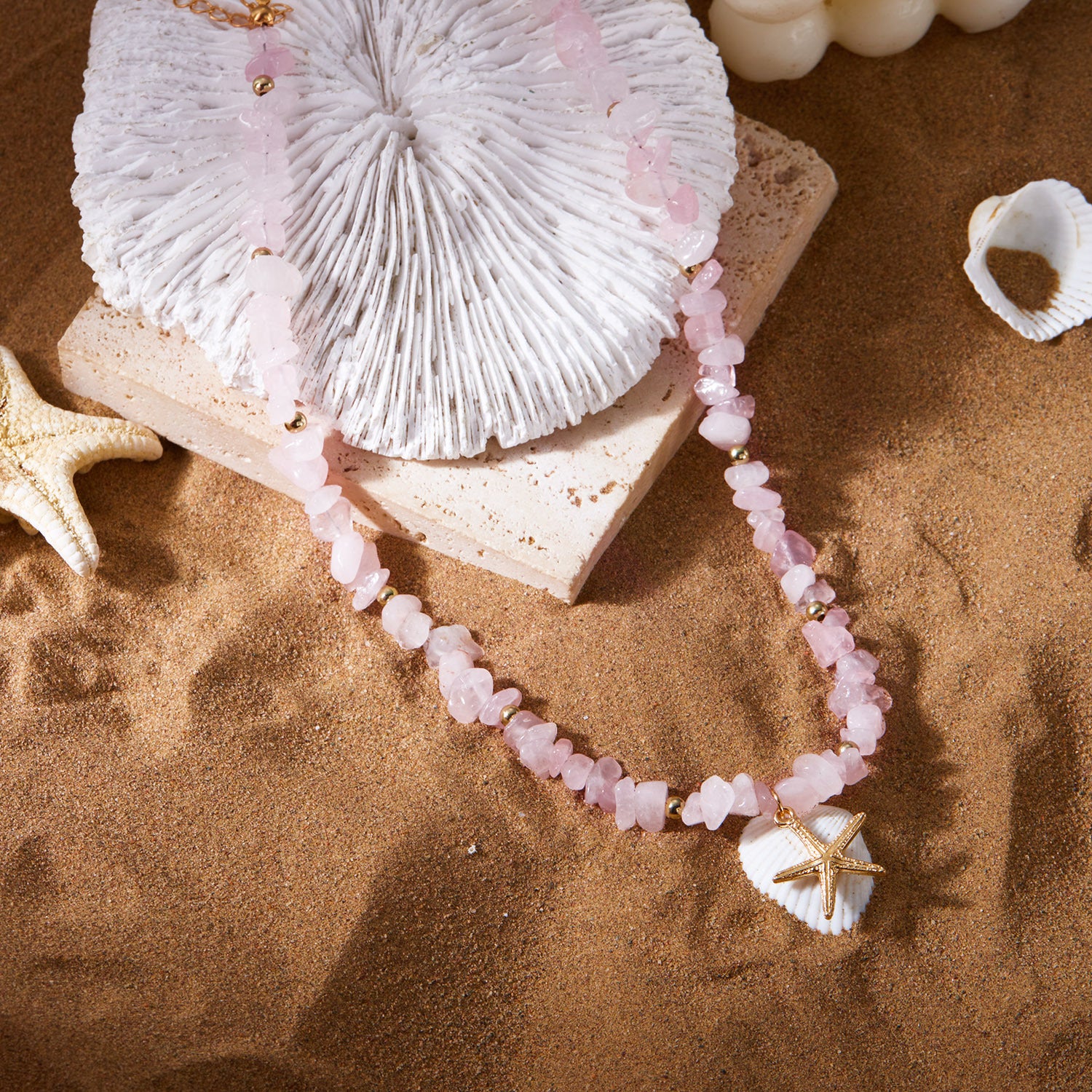 Wholesale  Bohemian Summer Natural Stone Gravel Card Necklace