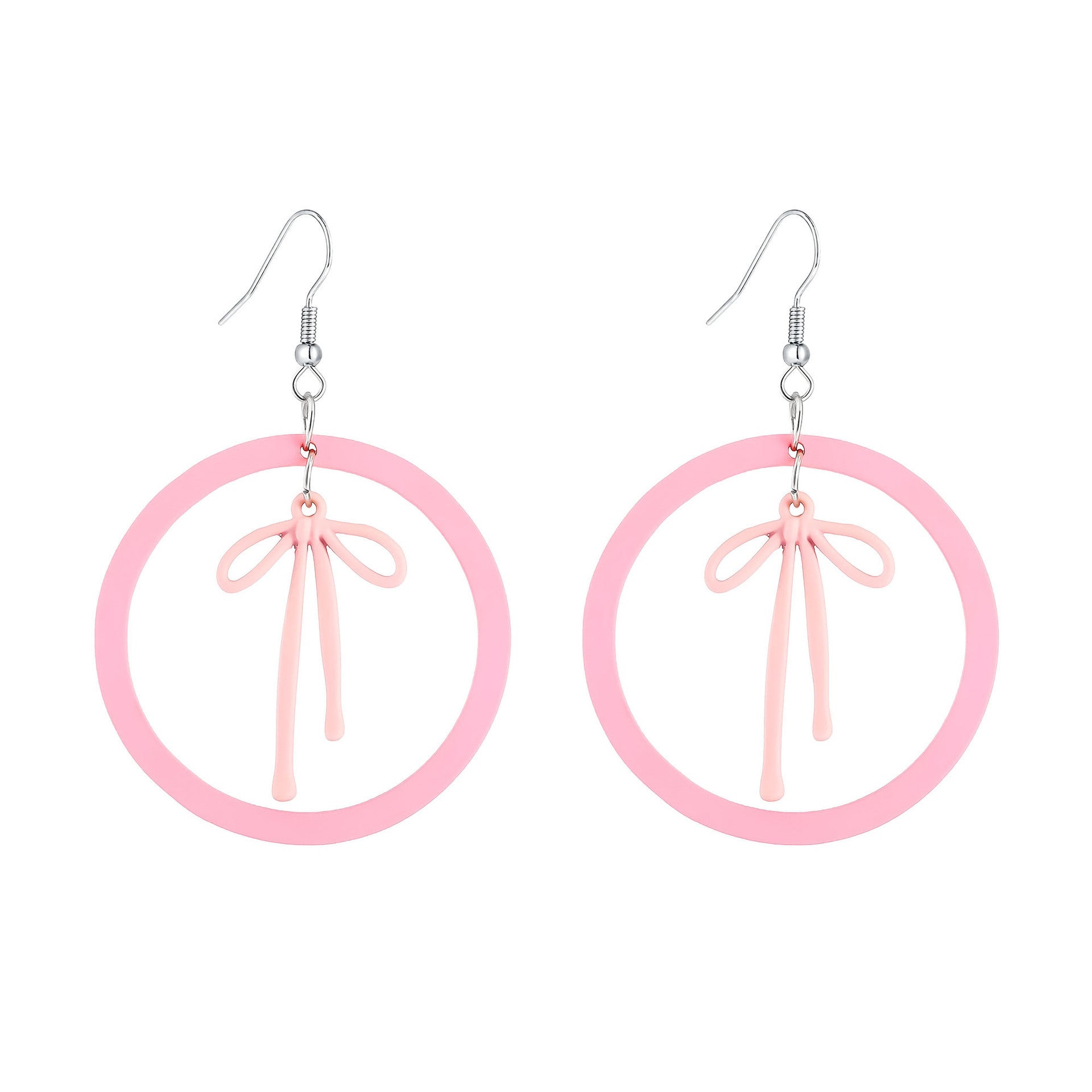 Wholesale acrylic earrings cute pink circle alloy spray-painted bow earrings