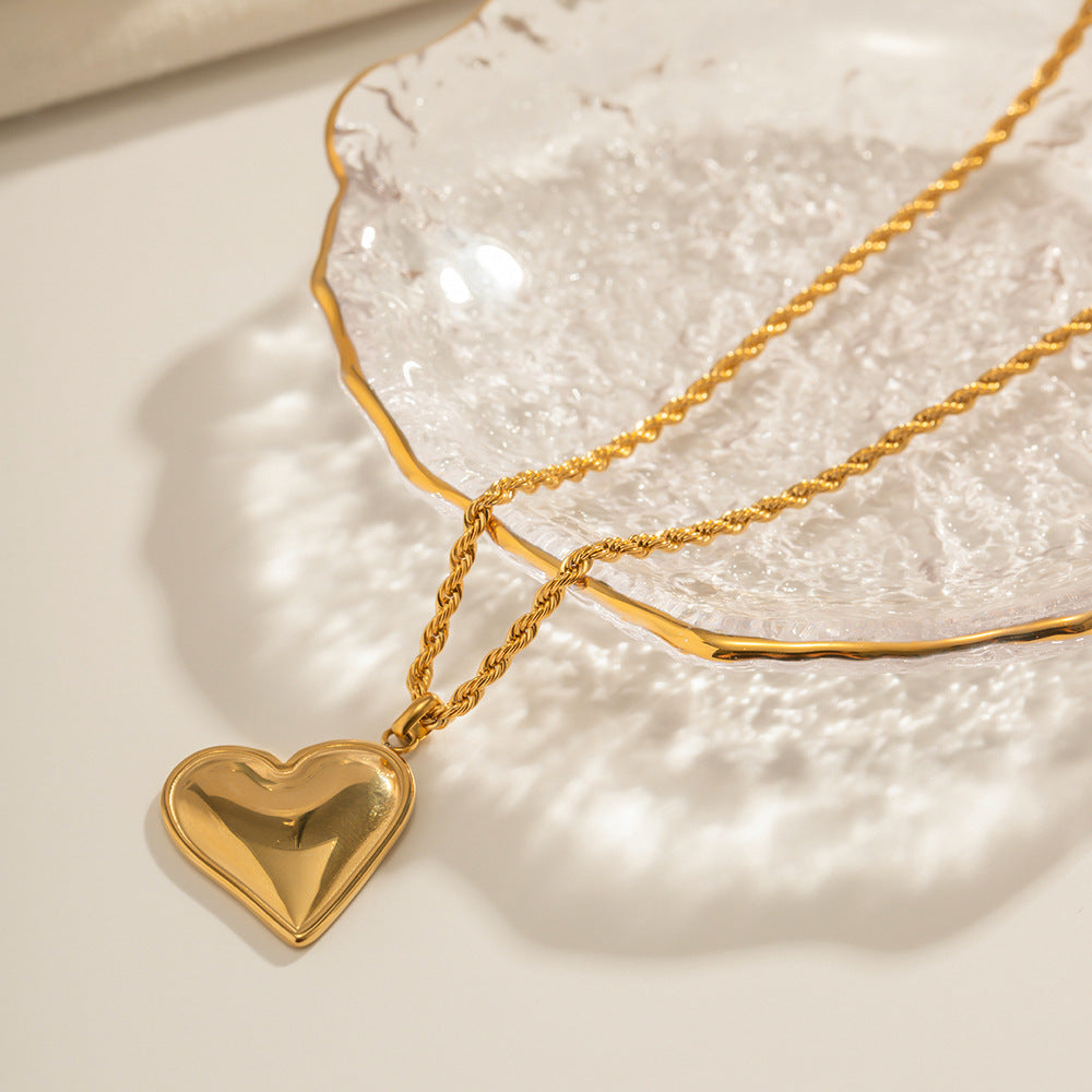 Wholesale Simple Big Heart Pendant Twist Chain Necklaces ACC-NE-WanX003