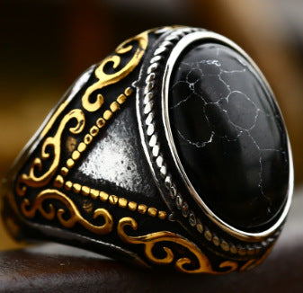 Wholesale Retro Titanium Steel Rings Vintage Inlaid Tiger Eye Stone Rings
