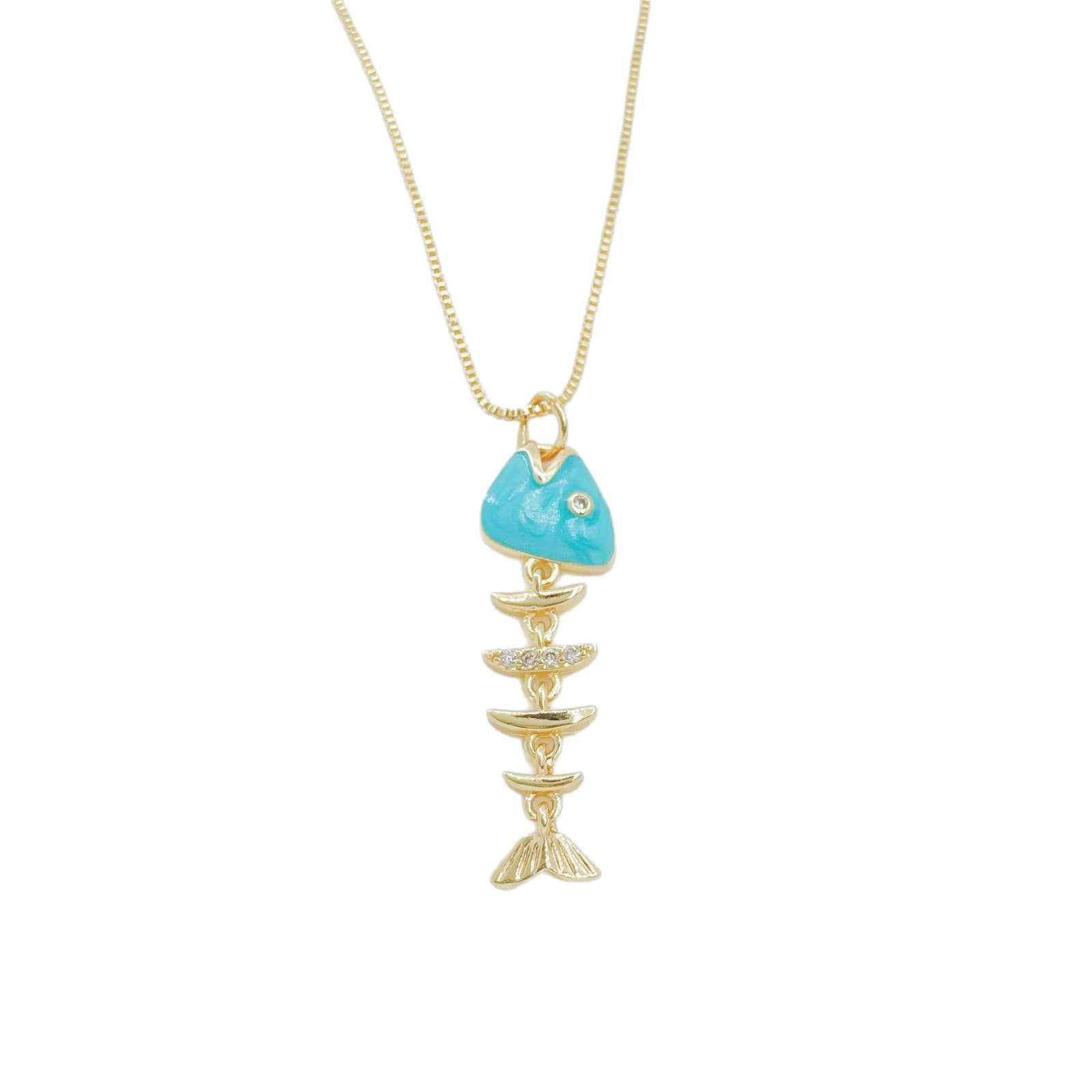 Wholesale Ocean Series Fishbone Pendant Necklace Copper Electroplated Fashion Accessory
