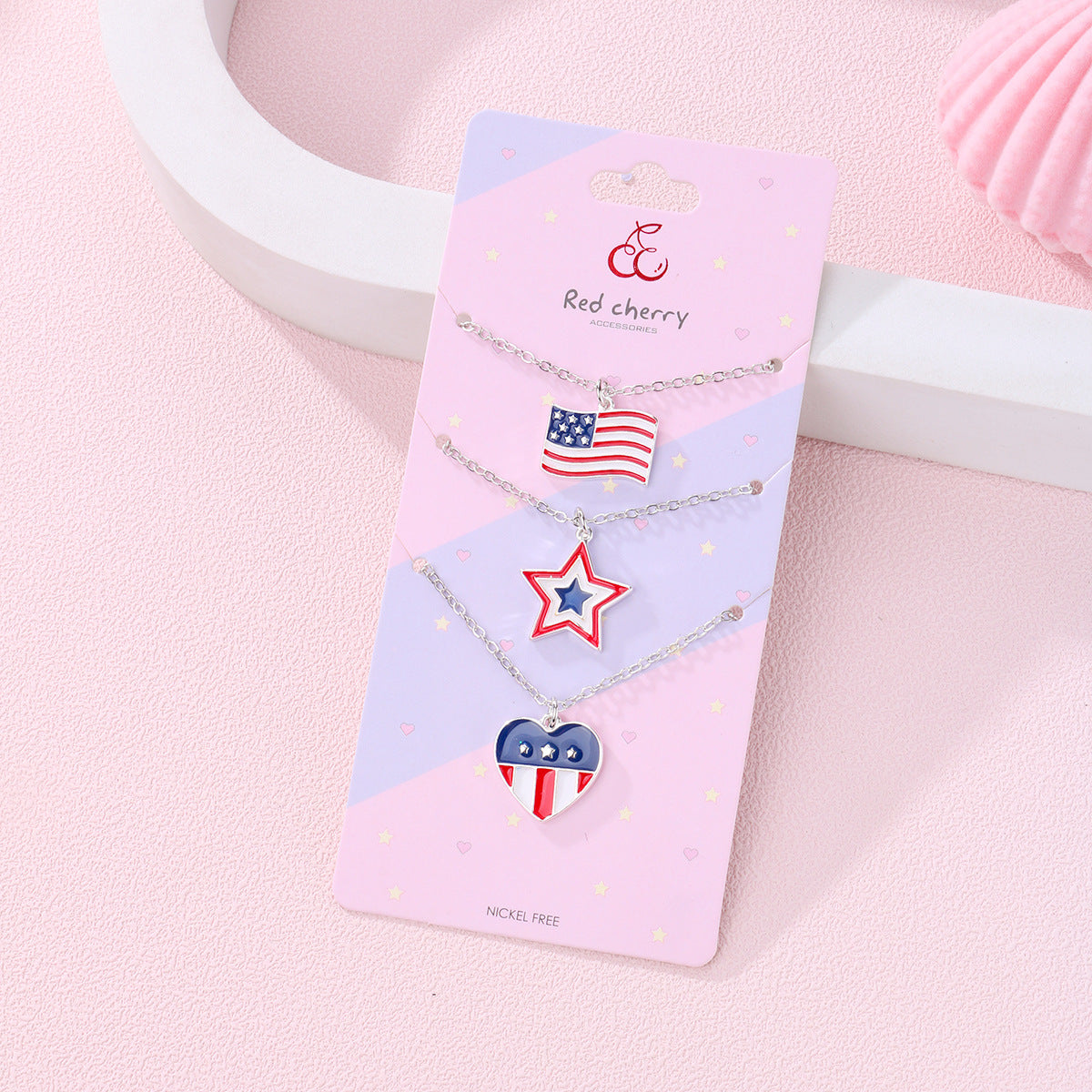 Wholesale US Independence Day Set Necklace Flag Five-pointed Star Love Alloy Oil Drop Necklace