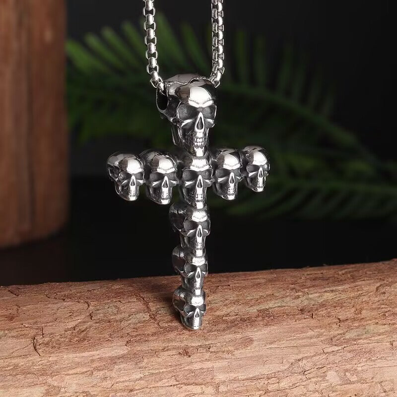 Wholesale Stainless Steel Gothic Skull Cross Pendant Necklace Retro  Sweater Chain Fashion Accessory
