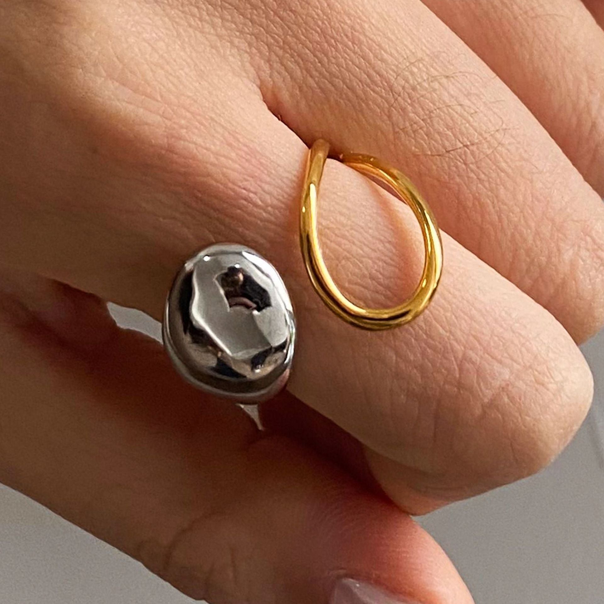 Wholesale 18k gold stainless steel gold and silver color matching  adjustment opening ring